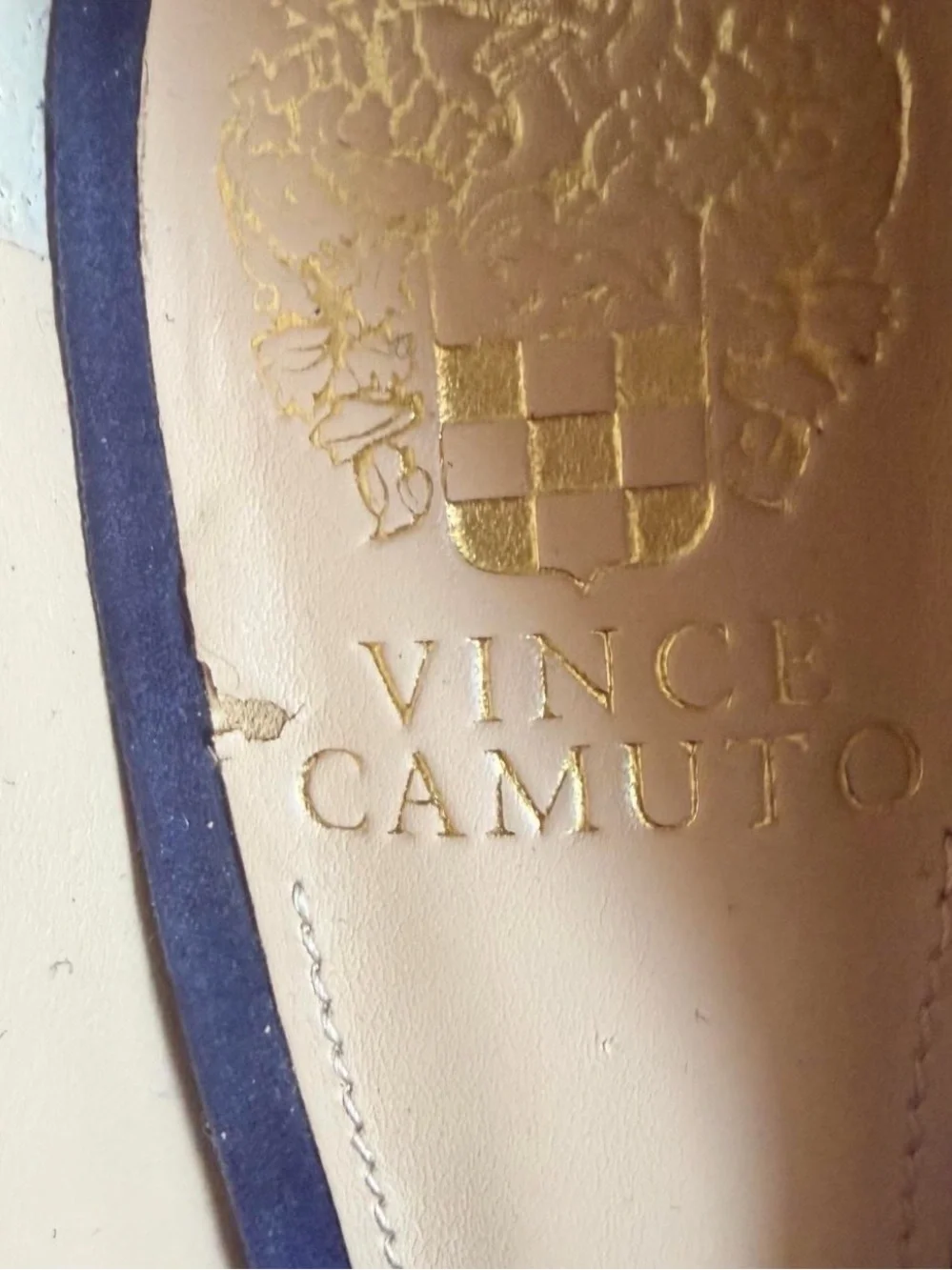 Vince Camuto Navy Suede Block Heel Pumps with Gold Accent